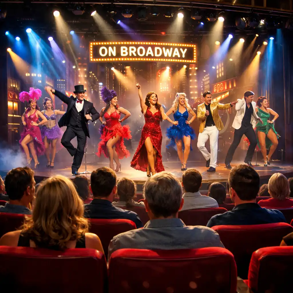 Cruise ship theater during a Broadway-style show with performers on stage